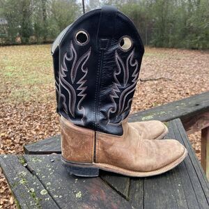 OLD WEST Brown Youth Boys Leather Cowboy Boots Size 5.5 D Style:BSY1814